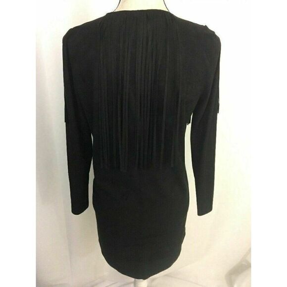 Zara Womens Solid Black Long Sleeve Native American Faux Suede Mini Dress Small - Picture 6 of 8